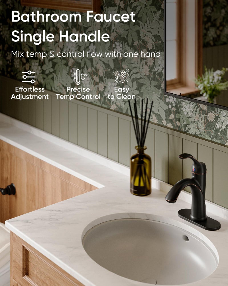 Homevacious Oil Rubbed Bronze Bathroom Faucet 1 Hole One-Handle Lever Bathroom Sink Faucets Bath Rustic Lavatory Basin Mixer Tap with Pop Up Drain with Overflow Supply Hose ORB - Image 3
